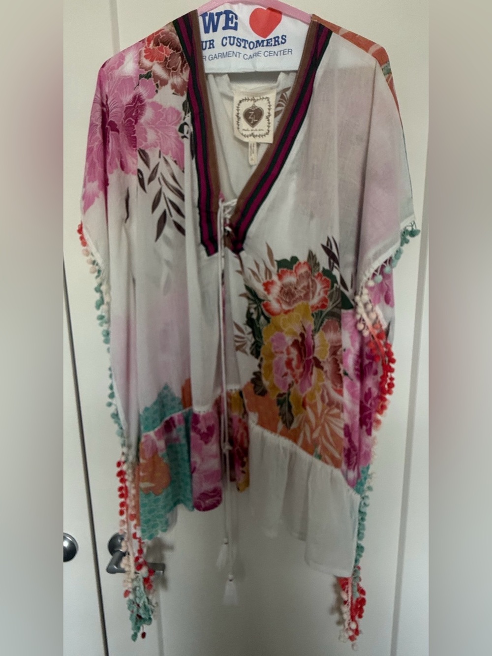 Floral Pink & White Women’s Swim Coverup Kimono
